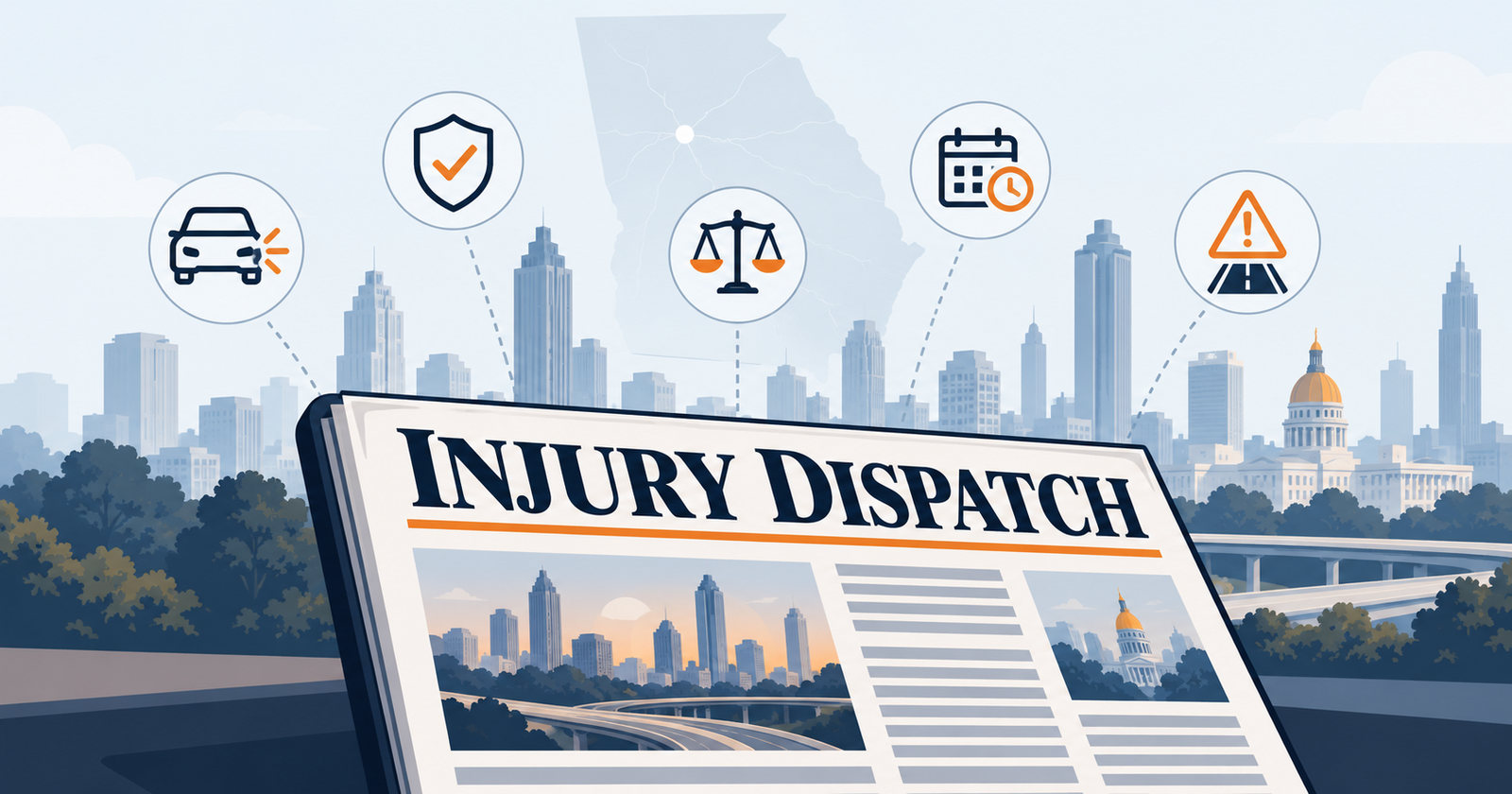 Injury Dispatch illustration: marketing and growth news for injury law firms, based in Atlanta, Georgia